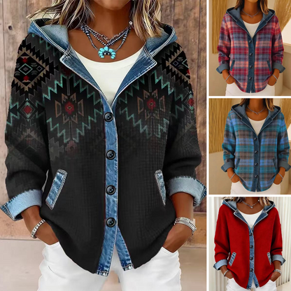 🌸 OFFRE LIMITÉE –50% ! ✨ Veste à capuche en jean patchwork pour femme