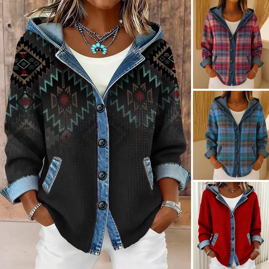 🌸 OFFRE LIMITÉE –50% ! ✨ Veste à capuche en jean patchwork pour femme