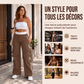 Pantalon cargo droit à bandes latérales pour femme