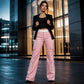 Pantalon cargo droit à bandes latérales pour femme