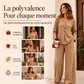 Ensemble pour femme : haut à col V à manches longues et pantalon large