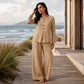 Ensemble pour femme : haut à col V à manches longues et pantalon large