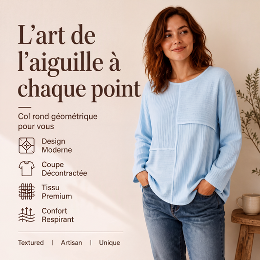 🌙 OFFRE LIMITÉE -50% ! 💕 Haut à col rond pour femme avec patchwork texturé