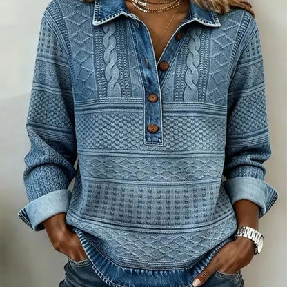 🌙 OFFRE LIMITÉE -50% ! 💕 Chemise à manches longues en jean patchwork pour femme avec col