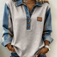 🌙 OFFRE LIMITÉE -50% ! 💕 Chemise à manches longues en jean patchwork pour femme avec col