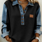 🌙 OFFRE LIMITÉE -50% ! 💕 Chemise à manches longues en jean patchwork pour femme avec col