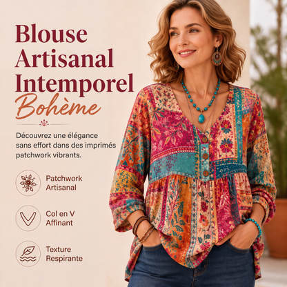 Blouse décontractée col V coupe ample pour femme