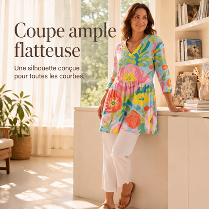 T-shirt décontracté à manches courtes et col rond pour femme, coupe ample avec impression numérique