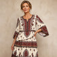 Robe bohème à col V et volants étagés pour femme