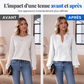 Blouse Femme à Col V avec Détails en Dentelle
