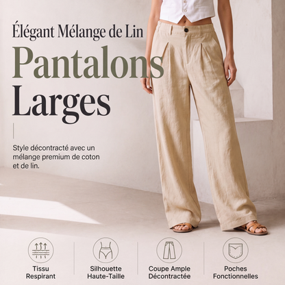 Pantalon Large Femme en Mélange Coton-Lin