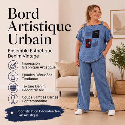Ensemble Femme 2 Pièces – Haut Épaules Dénudées & Pantalon Large
