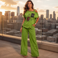 Ensemble Femme 2 Pièces – Haut Épaules Dénudées & Pantalon Large