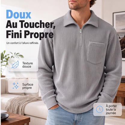 🧥 LE CASUAL AVEC PLUS DE RELIEF | Pull Homme Côtelé à Demi-Zip -45 %