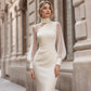 Robe Midi Femme à Col Montant & Manches Transparentes