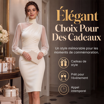 Robe Midi Femme à Col Montant & Manches Transparentes
