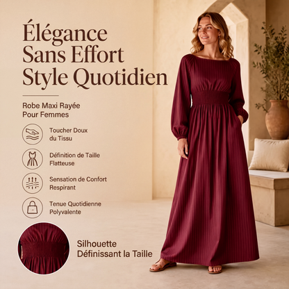 Robe Longue Femme Rayée à Taille Élastique