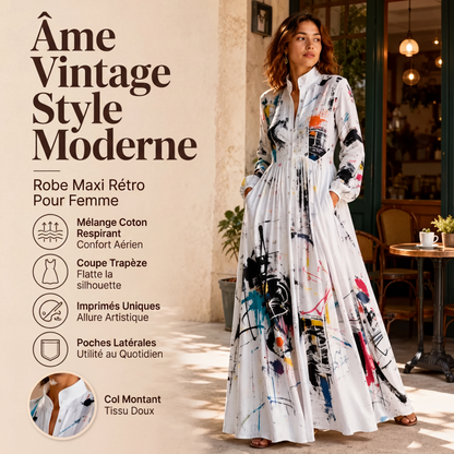 🎨 EXPRIMEZ VOTRE STYLE | Robe Longue à Imprimé Artistique -50 %