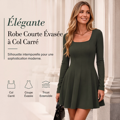 🍂 FÉMININE SANS EFFORT | Robe Courte Évasée à Encolure Carrée -50 %