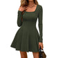 🍂 FÉMININE SANS EFFORT | Robe Courte Évasée à Encolure Carrée -50 %