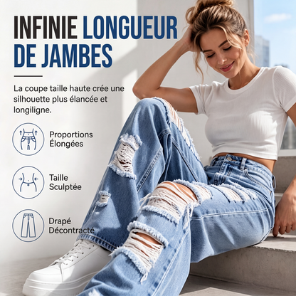 ⏰ Offre Limitée -50% | Jean Large Déchiré Femme Taille Haute