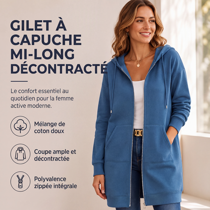 🍂 OFFRE DE SAISON · -50 % | Cardigan Long Femme à Capuche & Zip
