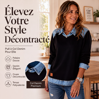 💙 LE DENIM AUTREMENT | Sweat Femme à Empiècements Denim -50 %