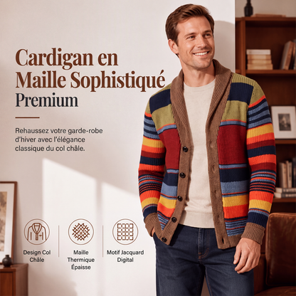 ✨ Qualité & Confort | Cardigan Homme Rayé en Maille à Col Châle