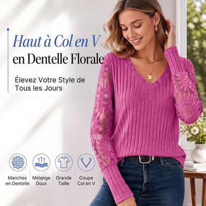 ✨ OFFRE PRIVILÈGE · -50 % | Haut Femme Col V à Dentelle Florale