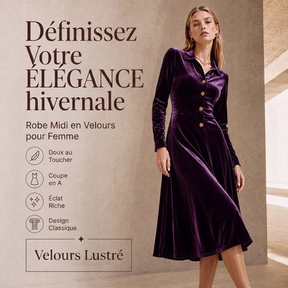 Robe vintage en velours de ligne A à boutons devant pour femme