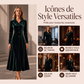 Robe vintage en velours de ligne A à boutons devant pour femme