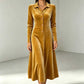 Robe vintage en velours de ligne A à boutons devant pour femme