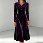 Robe vintage en velours de ligne A à boutons devant pour femme