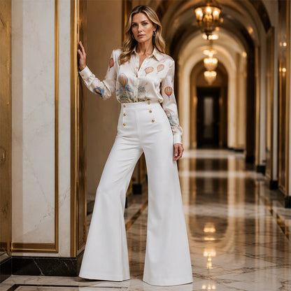 ✨ ÉLÉGANCE DU MATIN AU SOIR | Pantalon Flare Taille Haute à Double Boutonnage -50 %