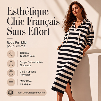 👗 CONFORT DU MATIN AU SOIR | Robe Sweat à Capuche Rayée -50 %