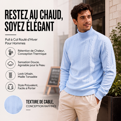 🧶 LE CHARME DE LA MAILLE | Pull Homme Torsadé à Col Roulé -50 %