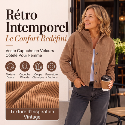 🍂 LE VELOURS CÔTELÉ AUTREMENT | Veste Femme Décontractée à Capuche -50 %