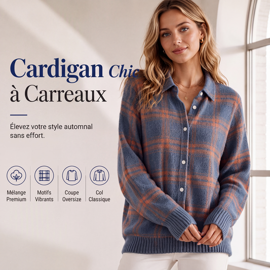 🍂 LES CARREAUX QUI FONT LA DIFFÉRENCE | Cardigan Femme Oversize Boutonné -51 %