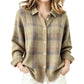 Cardigan décontracté à carreaux et boutons pour femme
