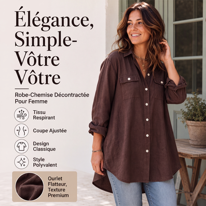 ✨ OFFRE PRIVILÈGE · -50 % | Robe Chemise Femme en Coton & Lin