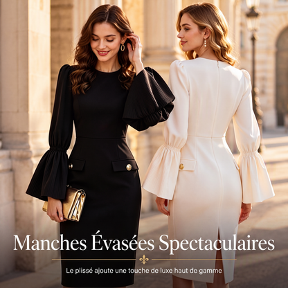 ✨ OFFRE PRIVILÈGE · -50 % | Robe Midi Cintrée à Manches Structurées