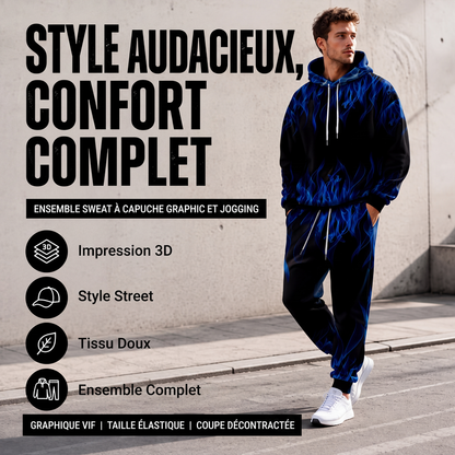 📢📢50% DE RÉDUCTION !! ⏰Ensemble sweat à capuche imprimé et pantalon de survêtement pour homme