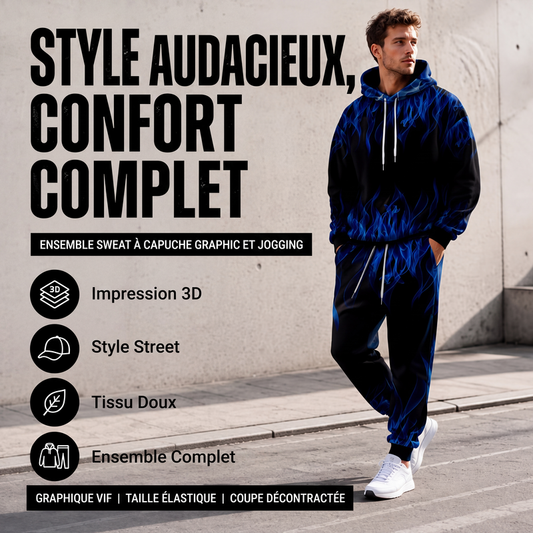 📢📢50% DE RÉDUCTION !! ⏰Ensemble sweat à capuche imprimé et pantalon de survêtement pour homme
