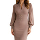 🌙 OFFRE LIMITÉE -50% ! 💕 Robe moulante élégante pour femme à col en V et manches évêques