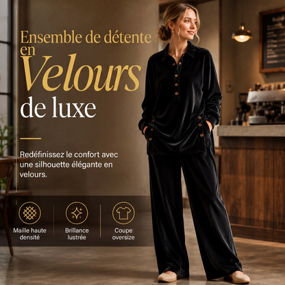 🌙 OFFRE LIMITÉE -50% ! 💕 Ensemble chemise à manches longues en velours et pantalon large pour femme