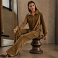 🌙 OFFRE LIMITÉE -50% ! 💕 Ensemble chemise à manches longues en velours et pantalon large pour femme