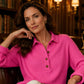 🌙 OFFRE LIMITÉE -50% ! 💕 Haut Henley à manches longues en tricot gaufré pour femme