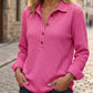 🌙 OFFRE LIMITÉE -50% ! 💕 Haut Henley à manches longues en tricot gaufré pour femme