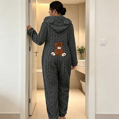 🌙 OFFRE LIMITÉE -50% ! 💕 Pyjama une-pièce à capuche motif ours mignon pour femme