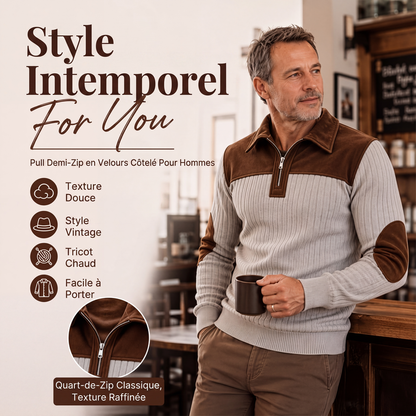 📢📢50 % DE RÉDUCTION !! ⏰ Pull en maille velours côtelé à col demi-zip pour homme
